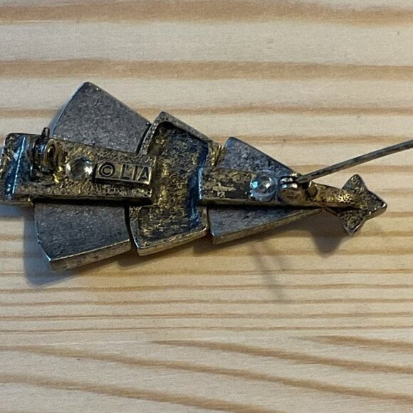 Vintage Signed LIA Christmas Tree Brooch Gold Tone Silver Tone Rhinestone Pin - Picture 3 of 5